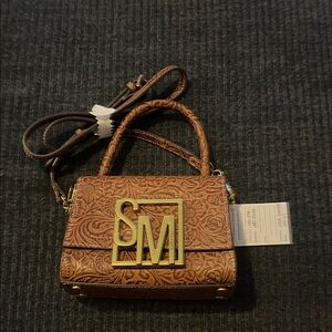 Steve Madden Brown Embossed Mini Bag with Gold Logo